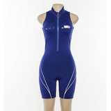 Playsuits sleeveless turtleneck zipper fly letter print patchwork bodysuit sporting skinny outfits 2020 tops