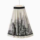 Autumn New Korean Sweet A-Line Skirts Women High Waist Elegant Print Skirt Vintage Kawaii Midi Faldas