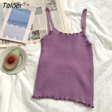Colors Spaghetti Strap Camis Women Fungus Knitted Tank Top Sweet Korean Style Girls Chic Slim Short Undershirts
