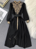 Dress To Receive Black Dress Small Black Dress Small Black Dress Atmosphere Lace Temperament Autumn Dress Feeling Women's