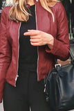 Fit Faux Leather Jacket Women Classic Moto Biker PU Leater Jacket Spring Autumn Basic Zipper Coat