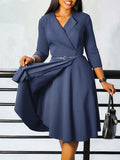 Women's 2025 Autumn And Winter 2025 New Fashion V-Neck Solid Dress With High-Waisted African