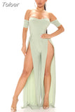 Off The Shoulder One Piece Overalls for Women Slash Neck Backless Wide Leg Jumpsuit Elegant Double High Split