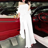 Casual Two Piece Set Womens Skew Collar Off Shoulder Shirt High Waist Loose Trousers Female Sets Fashion