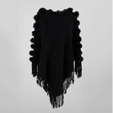 Cloak Sweater Shawl Outwear Warm Tassel Shawl Hairball Knitted Women Casual Loose Poncho Cape Coat Cloak Knitting