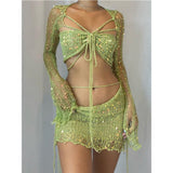 Lace Up Crochet Knit Two Piece Set-Outfit
