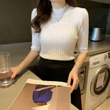 Knitted Tops Pullover Half Sleeve Knitted Sweater New 2022 Korean Women Spring Basic Solid Casual Base Female Shirt