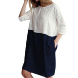 Dress Women Summer 2022 Casual Patchwork 1/2 Sleeve Cotton Linen Dress Oversized Loose Pockets Tunic Women Dress