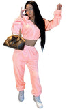 Casual Hoody Crop Top and Pants Matching 2PC