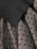 VAREY LIN New Autumn Women Knitted Tulle Patchwork Dresses Elegant Long Sleeve Polka Dot A Line Black Slim