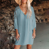 Women's Wear Ins Popular Pleated Split Neckline Lace Shoulder-Back Beach Skirt-Outfit