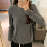 Round Collar Design Feeling Small Flying Sleeved Long-Sleeved T-Shirt Women Wear The New Autumn Style Top With Bottom-Outfit