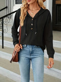 Autumn And Winter New Solid Color Hooded Buttons Loose Long-Sleeved Women's