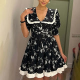 Women's Clothing 2025 New Print Deep V Sexy Folding