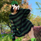 Gothic Punk Hole Stripe Tshirt Women Pastel Goth Fairy Grunge Harajuku Top Oversized Dark Aesthetic Emo alt