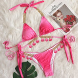 Toloer New Sexy Strap Gradient Print Women's Split Swimsuit Luxury Crystal Diamond Bikini Shell