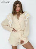 Butterfly Sleeve Shorts Suits With Ruffled Shirts Female Elegant Ruffles 2 Piece Sets Womens Outfits Chic Frill