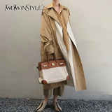 Minimalist Colorblock Women's Autumn Coat Lapel Long Sleeve Patchwork Straight Long Overcoat Female 2021