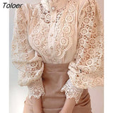 Women's Blouse Vintage Lace Spliced Long Sleeve Pink Button Up Woman Shirt Tops 2022 Fashion Casual Ladies Blouses