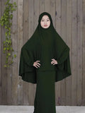 Kaftan Muslim Prayer Garment Dress Arab Middle Eastern Prayer Hijab Teen Girl Simple Two-Piece Suits Kids Islamic Clothing-Outfit