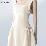 Square Collar Dress Women Vintage Sleeveless Button High Waisted Elegant Bodycon Dress Spaghetti Strapped Luxury