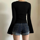 Lust Wind Base Solid Color V-Neck Lace Lace Bottom Long-Sleeved Girl Feel Perfect Waist