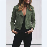 Women's Zipper Tunic Army Jacket Coats Casual Ladies Autumn Leather Jackets Zip Up Biker Coats Flight Tops Clothes