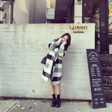 Korean Mid Long Autumn Winter Big Lapel High Quality Woolen Coat Black And White Plaid Student Thickened Warm Woolen