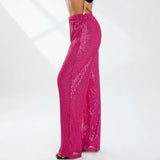 Women Sequins Wide Leg Pants Autumn Clothes Chic and Elegant Elastic High Waist Pants Female Clothing y2k Streetwear-Outfit