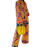 Toloer 2024 Women's Print Long Sleeve Shirt Ethnic Style Trousers Casual Fashion