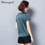 Imitation Silk Blouse Short Sleeve Satin Blouse Women Summer Ladies Office Blouses Womens Tops And Blouses