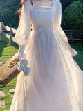 Summer Chiffon Fairy Midi Dress Women Casual Long Sleeve French Vintage Dress Party Female Elegant One Piece Dress
