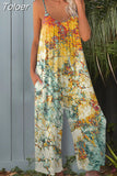 2023 Spaghetti Straps Backless Print Tie Big Wide Leg Pants Women Summer Overalls Jumpsuit Beach Rompers