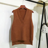 Korean Loose Wild Sweater New Chic V-neck Knitted Vest Women's Sweater Vest Sleeveless Sweater Autumn and Winter 2021