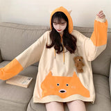 Deeptown Japan Kawaii Bear Hoodie Women Patchwork Oversized Autumn 2021 Fashion Long Sleeve Sweatshirt Yellow Cute Tops
