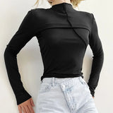 Autumn Casual Fashion Basic Women's Tops Long Sleeve Elegant Mock Neck Slim Top Tees Streetwear Solid