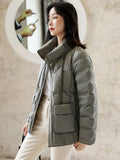 VAREY LIN Winter Women 90% Duck Down Fit Coat Casual Light Feather Jacket Single Breasted Warm Parker Solid Color