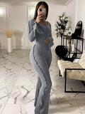 Autumn Solid Anti Traffic Line 2 Two Piece Sets Casual Outfit For Women 2023 Casual Crop Top And Flare Pants Set