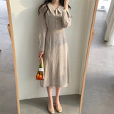 Autumn 2023 Woman Dress Girls Party Female Vintage Dress Plaid Buttons Long Sleeve Women Dresses Long Shirt Robe