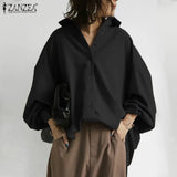 Stylish Women's Lapel Blouses ZANZEA 2022 Puff Sleeve Shirts Casual Button Blusas Female Solid Asymmetrical