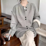 Early Autumn New Gray Knitted Cardigan Girl Loose College Style Casual Lazy Little Sweater Coat Girl-Outfit