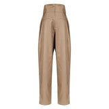 Full Length Pants For Women High Waist Patchwork Cross Sashes Casual Ruched Loose Straight Trousers Female 2023