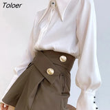 Vintage Women Blouse Elegant Single-breasted Satin Silk Women Shirt Autumn New White Casual Ladies Shirts Tops Blusas