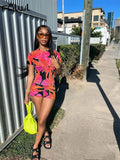 Summer Clothes Streetwear 2 Two Peice Set Women Outfits Short Sleeve Crop Top 2022 Skinny Shorts Suits Print Matching