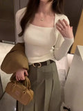 Collision Design Two Long-Sleeved T-Shirts Women's Autumn And Winter New Slim Cashmere Warm Bottomed Blouse-Outfit