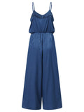 Celmia Elastic Waist Spaghetti Straps Overalls Women Fashion Wide Leg Pants 2022 Summer Long Rompers with Belt Casual
