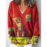 Christmas Abstract 3D Print Big V-Neck Long-Sleeved