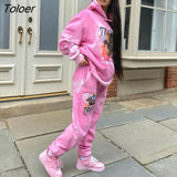 Hop Streetwear Tracksuits 2021 Winter Two Piece Set Pink Tie Dye Graphic Hoodies Pants Trouser Matching Fashion