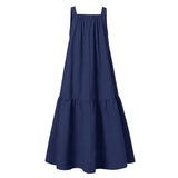 Solid A Line Robe 2021 Summer Sling Vestidos Beach Holiday Ruffle Dresses Womens Fashion Sleeveless Maxi