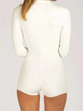Women Ribbed Short Jumpsuits Solid Color V Neck Casual Slim Buttons Long Sleeve Playsuit Fashion Club Streetwear 2023-Outfit
